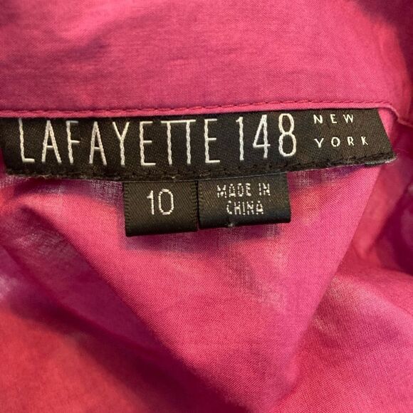 Lafayette 148 elegant raspberry cotton blouse w/belted waist & pretty collar - Picture 6 of 8